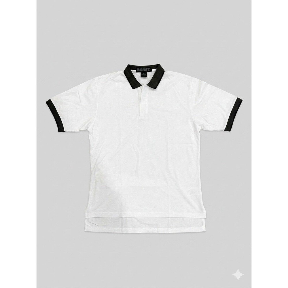 Deadstock 80s VTG Boast Tennis Shirt Large Cotton Polo White - 066